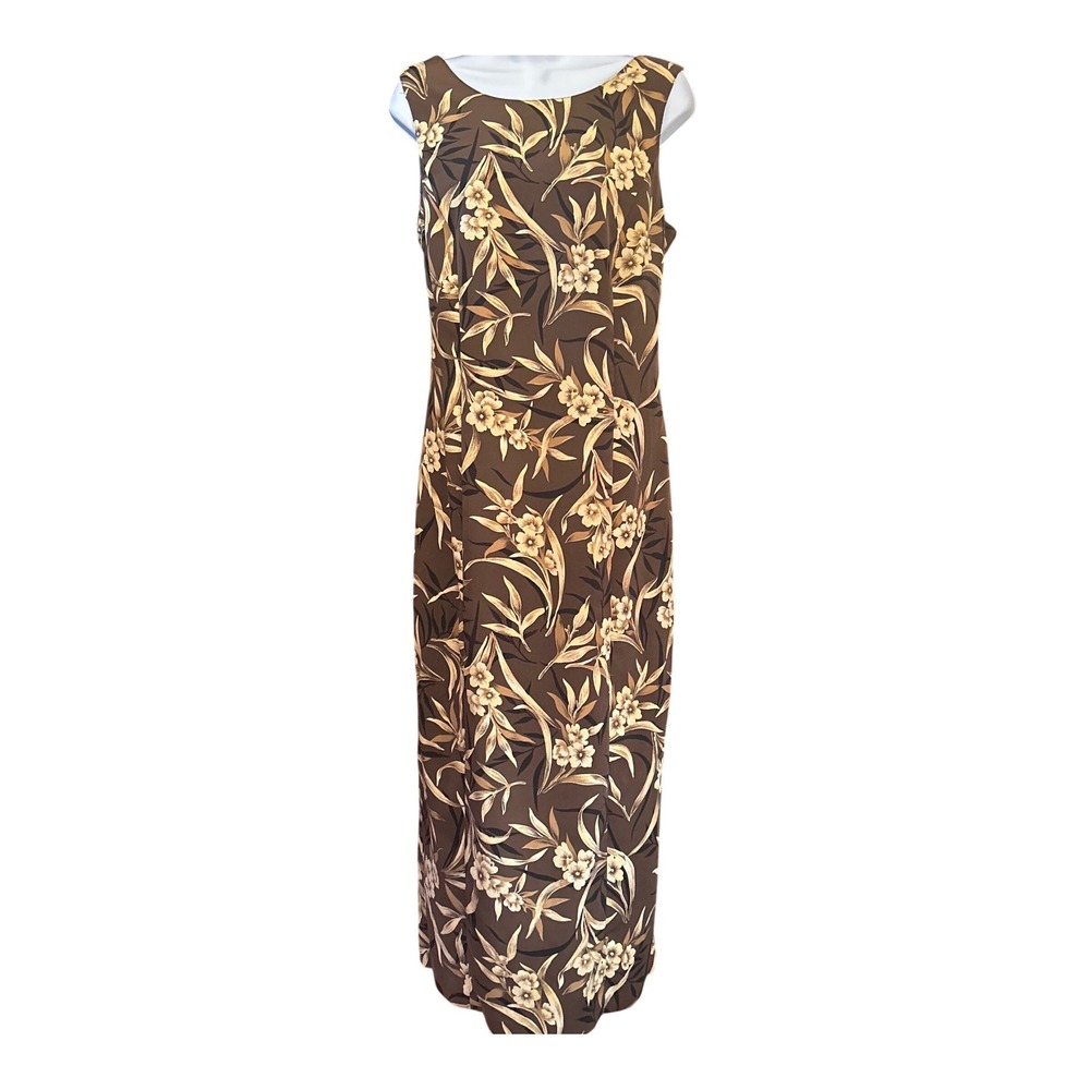 Vintage M.H.M. Melissa Harper Maxi Dress Tropical Botanical Boho Cutout Tie Back